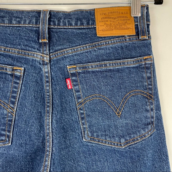 Levi’s Premium Wedgie Straight Jeans Blue Raw Hem Button Fly Sz 27 Dark Wash - Picture 7 of 13